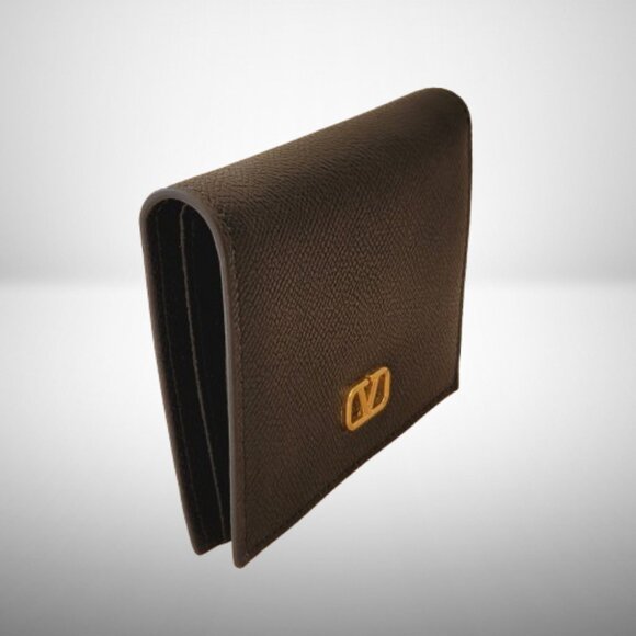 VALENTINO COMPACT VLOGO SIGNATURE BLACK GRAINY CALFSKIN WALLET - Picture 3 of 7